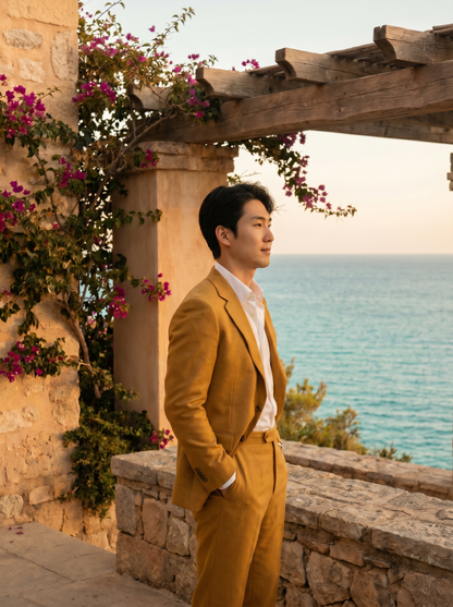 Warm Mustard Wool Suit — Custom Made to Measure - side view