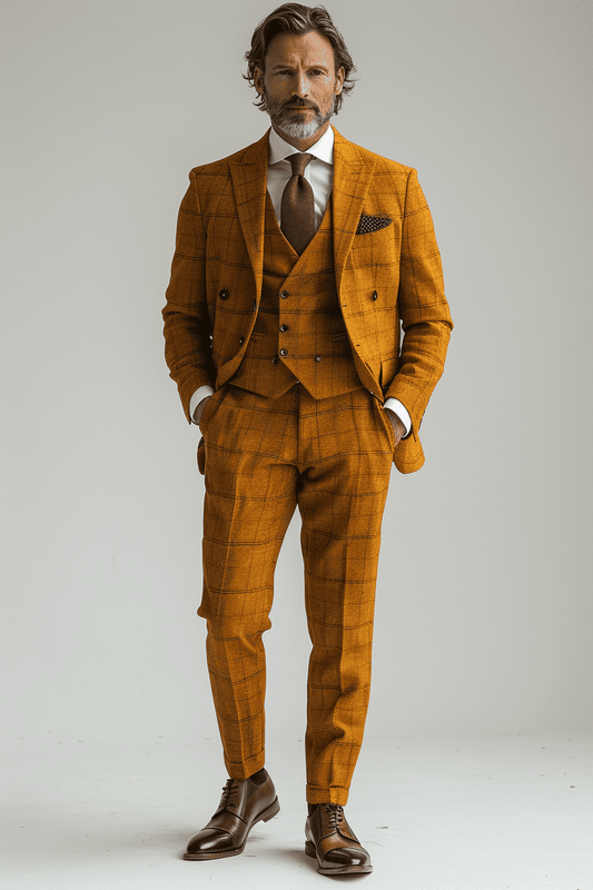 Warm Mustard Cotton Father of the Bride Suit — Custom Made