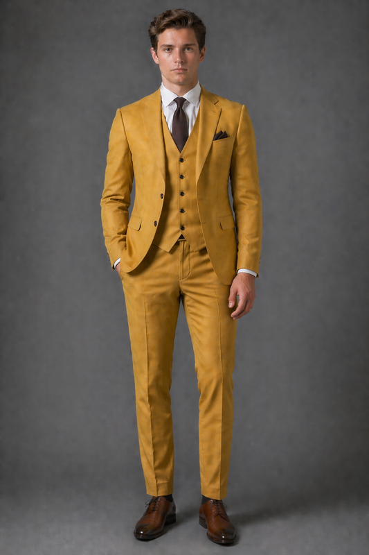 Warm Mustard Cotton Slim Fit Suit — Custom Made to Measure