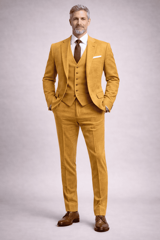 Warm Mustard Linen Father of the Bride Suit — Custom Made