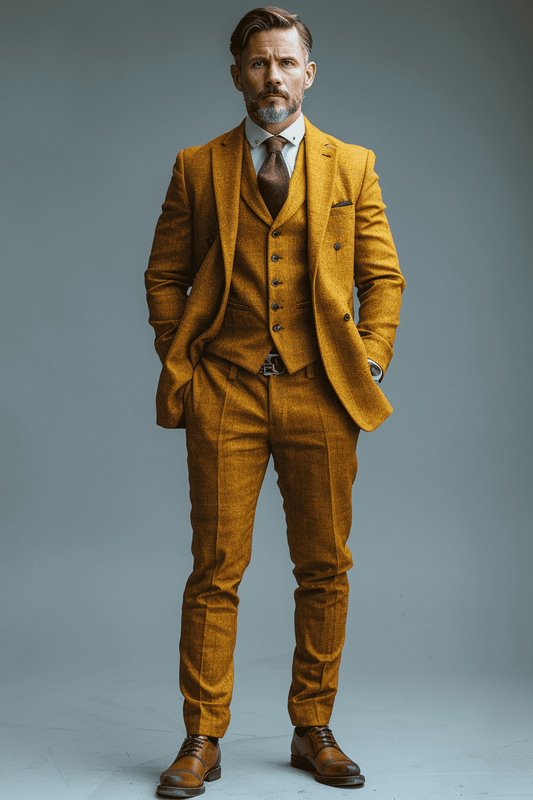 Warm Mustard Linen Graduation Suit — Custom Made to Measure