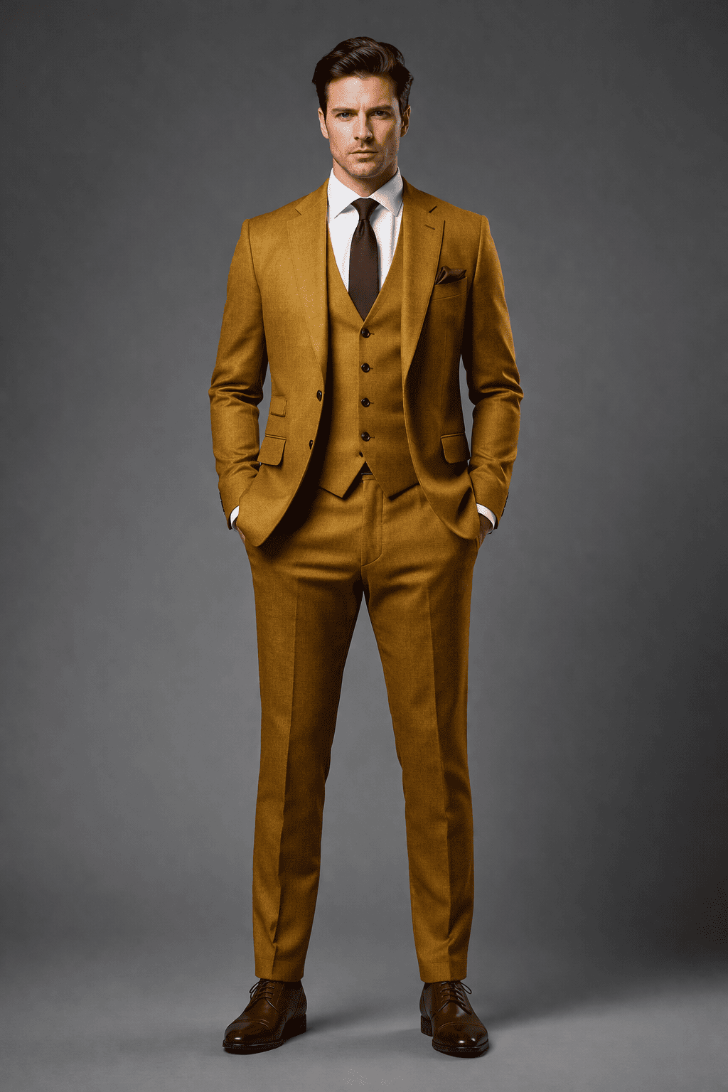 Warm Mustard Silk Blend Father of the Bride Suit — Custom Made