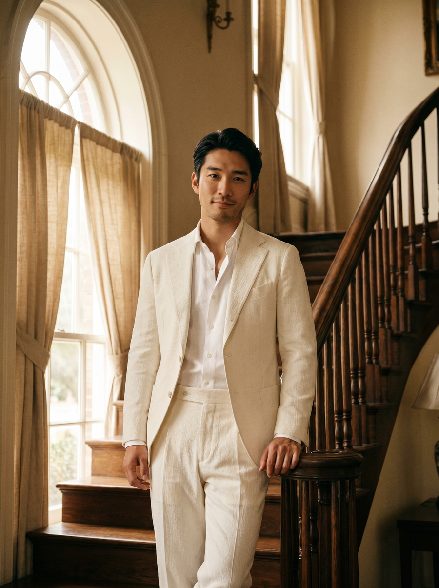 White Cotton Groomsmen Suit — Custom Made to Measure