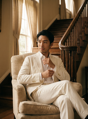 White Cotton Groomsmen Suit — Custom Made to Measure — 3