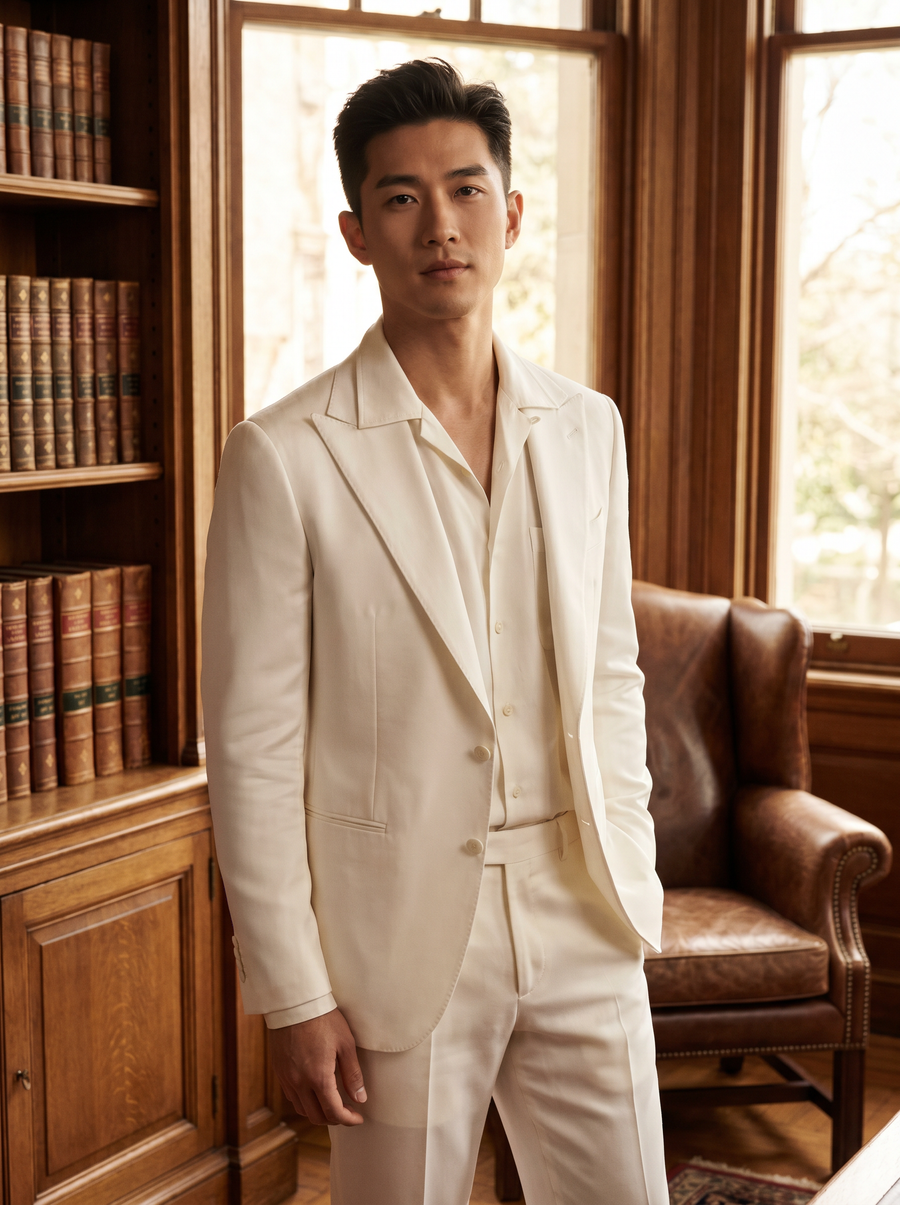 White Silk Blend Suit — Custom Made to Measure