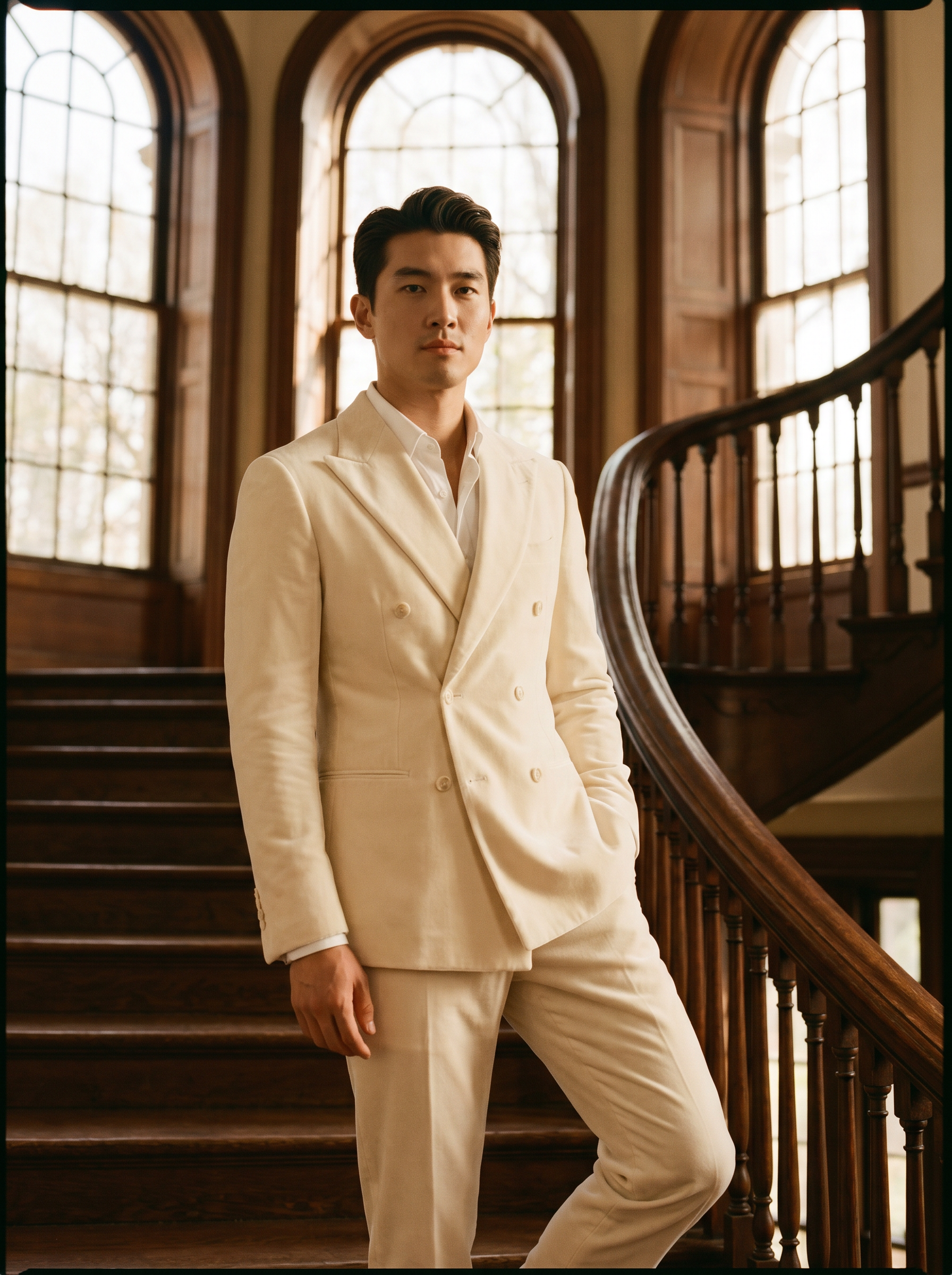 White Velvet Double Breasted Suit — Custom Made to Measure - front view