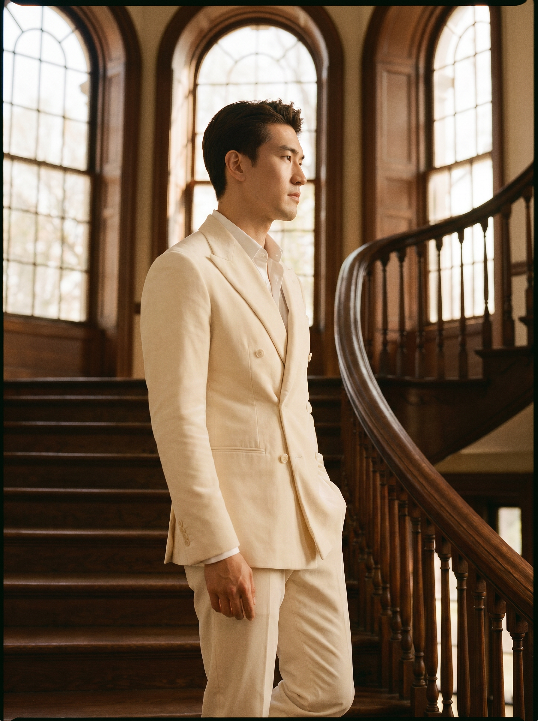 White Velvet Double Breasted Suit — Custom Made to Measure - side view