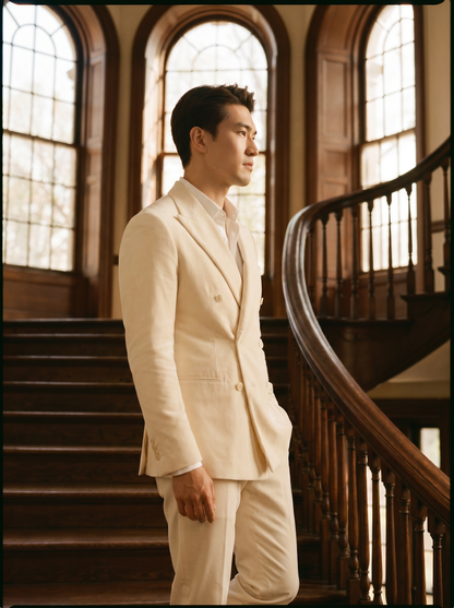 White Velvet Double Breasted Suit — Custom Made to Measure - side view