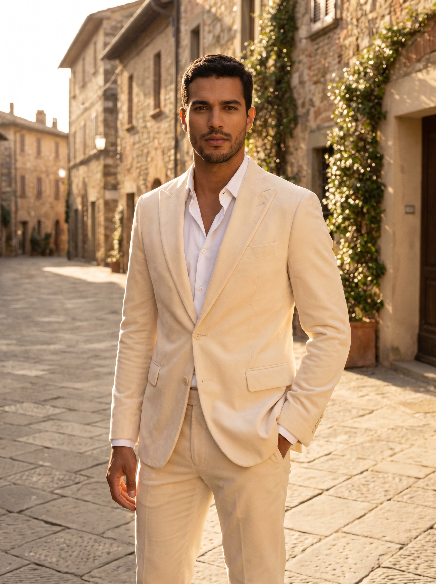 White Velvet Groomsmen Suit — Custom Made to Measure - front view