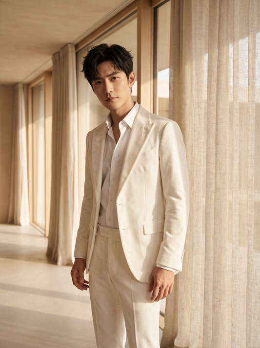 White Velvet Suit — Custom Made to Measure - front view