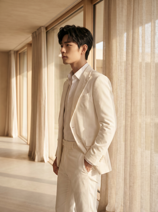 White Velvet Suit — Custom Made to Measure - side view