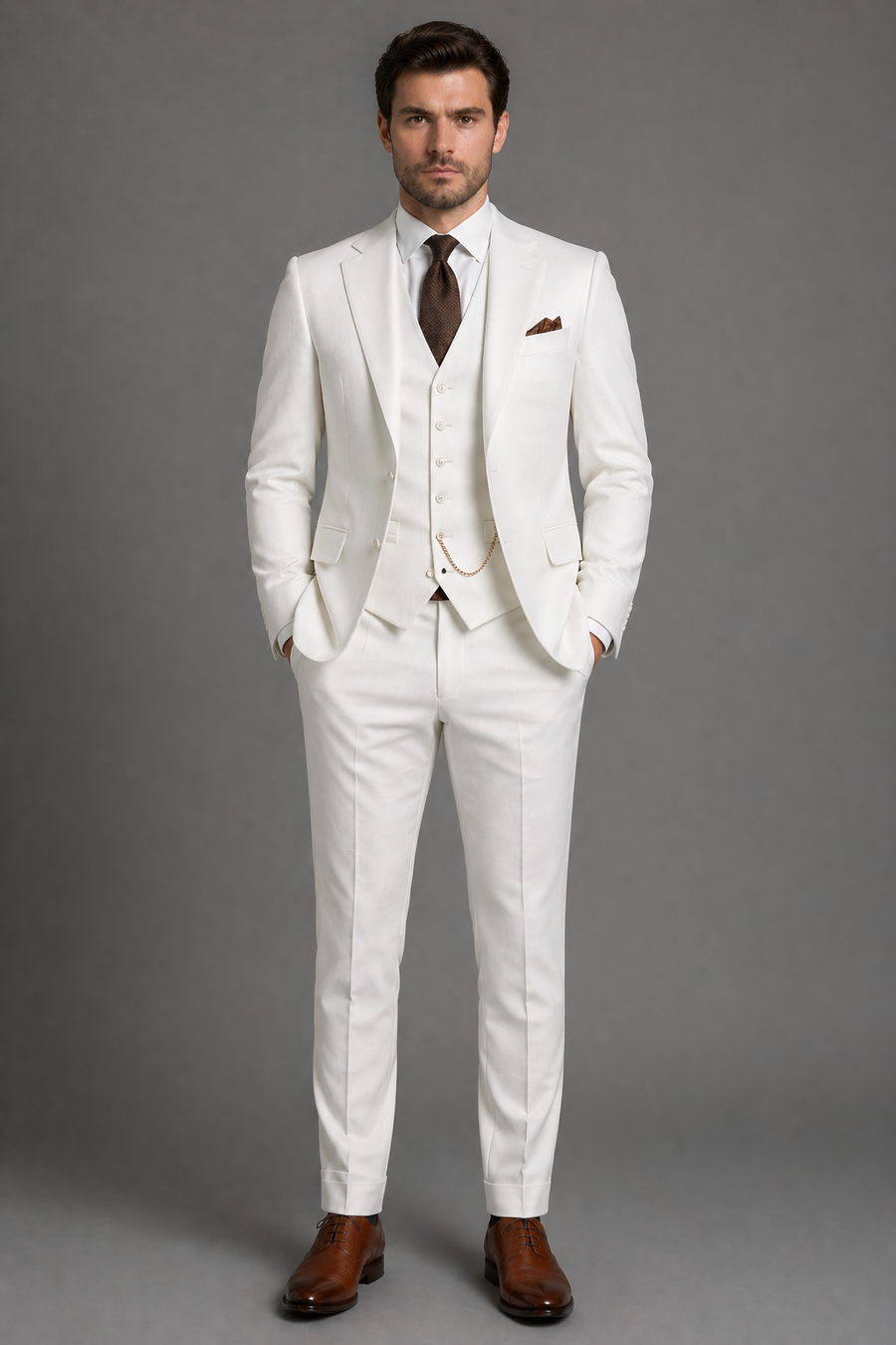 White Cotton Slim Fit Suit — Custom Made to Measure