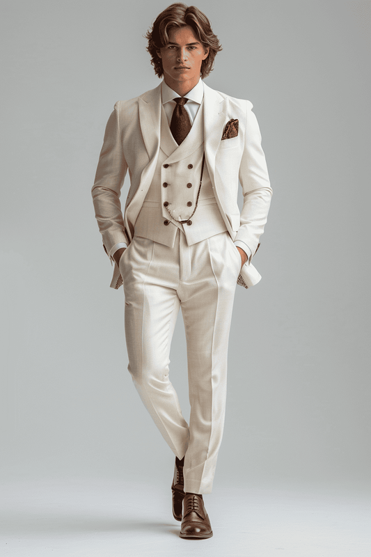 White Silk Blend Cocktail Party Suit — Custom Made to Measure