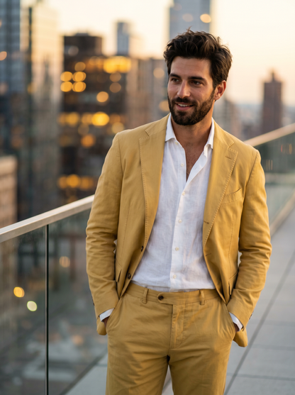 Yellow Cotton Groomsmen Suit — Custom Made to Measure - front view