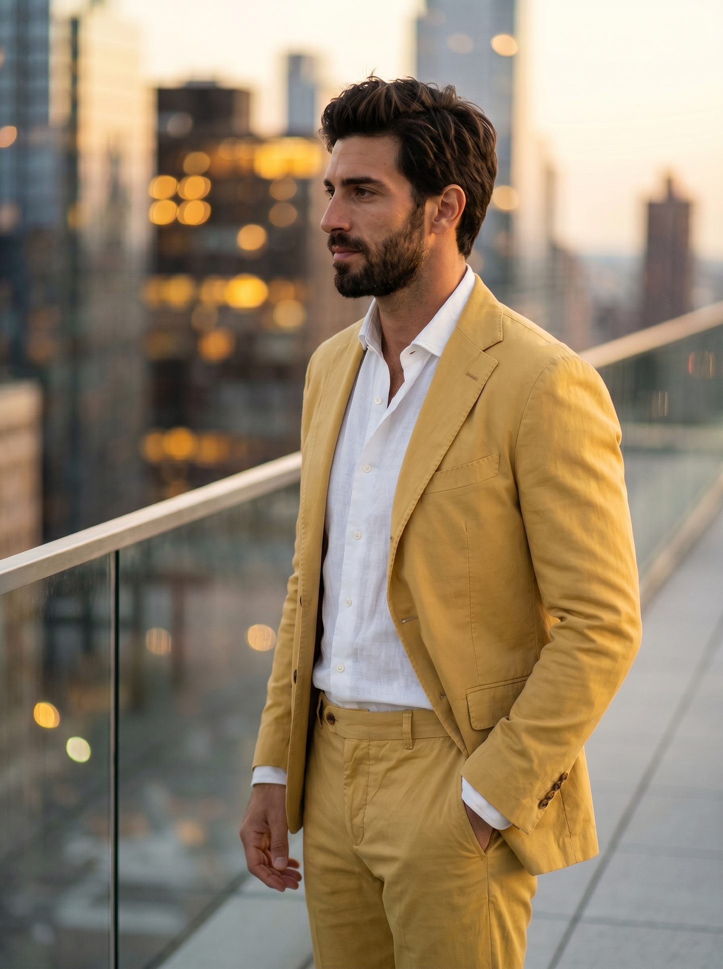 Yellow Cotton Groomsmen Suit — Custom Made to Measure - side view