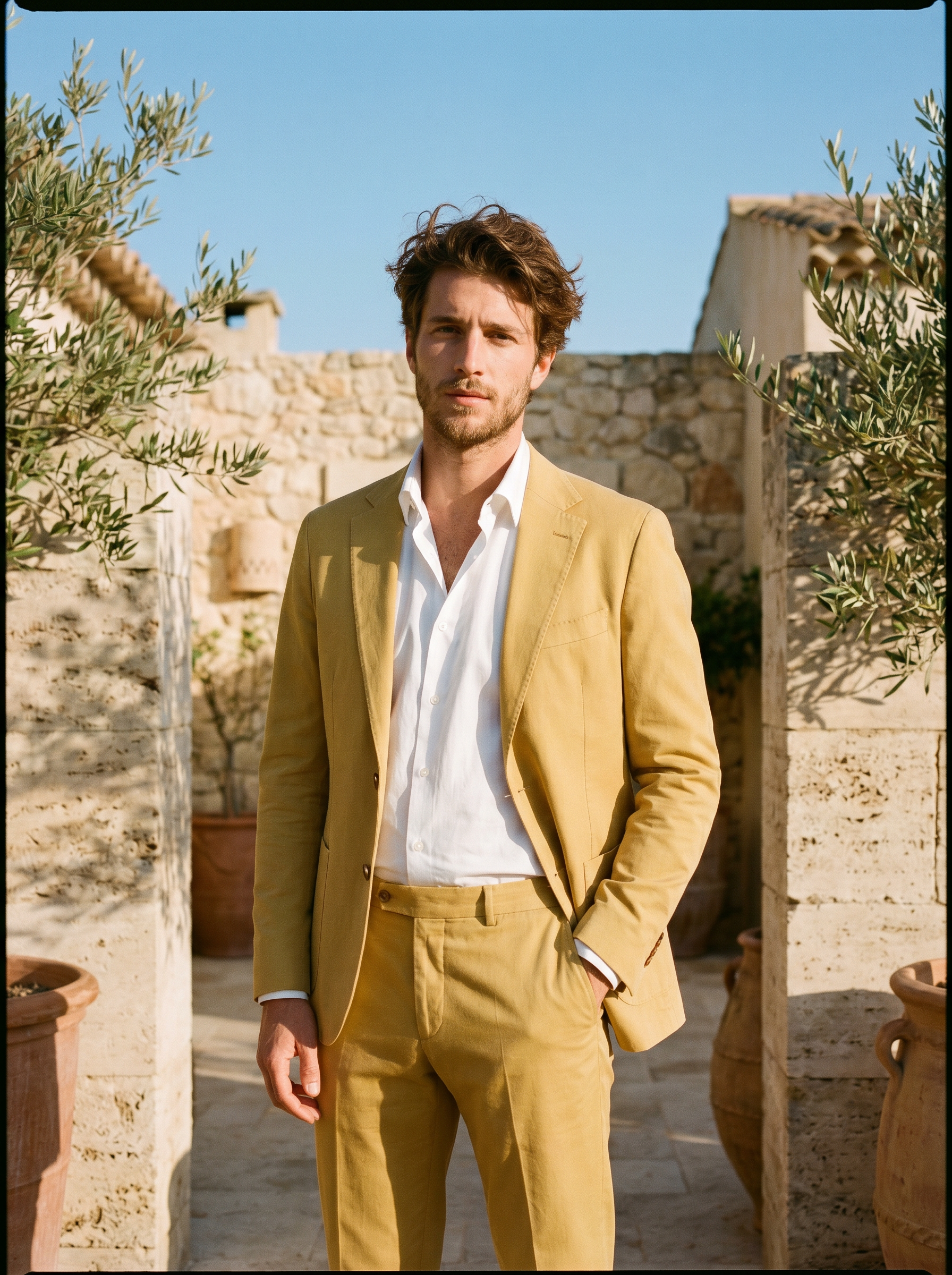Yellow Cotton Suit — Custom Made to Measure - front view