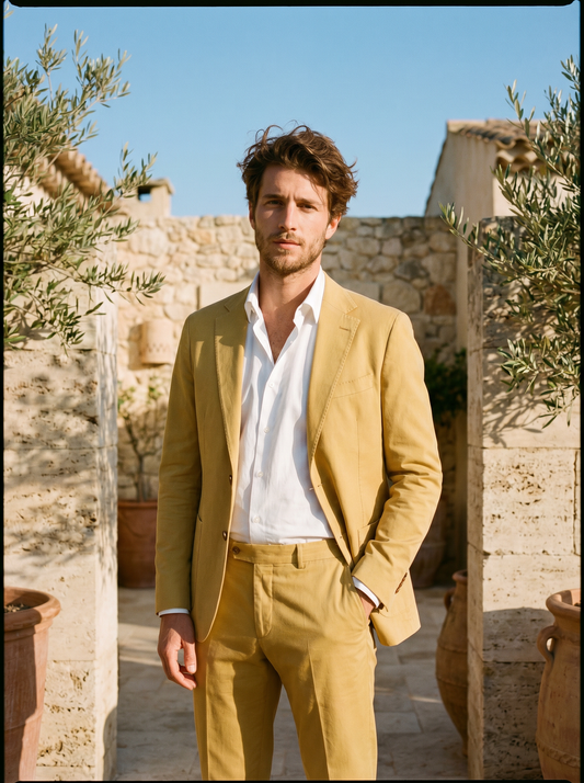 Yellow Cotton Suit — Custom Made to Measure - front view