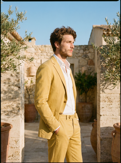 Yellow Cotton Suit — Custom Made to Measure - side view
