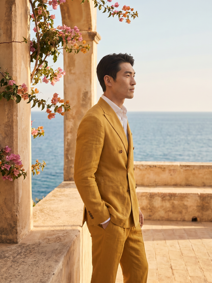 Yellow Linen Double Breasted Suit — Custom Made to Measure - side view