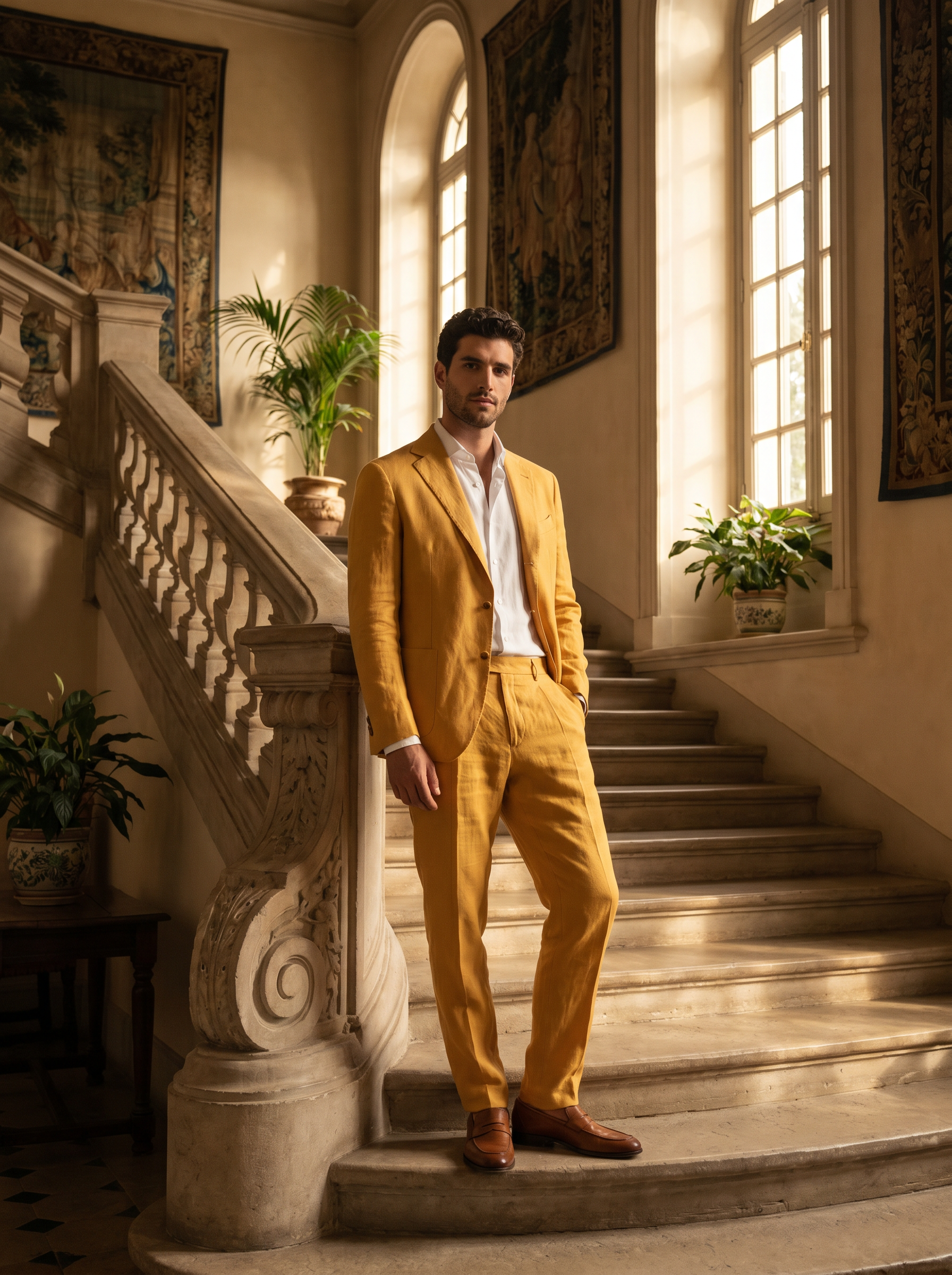 Yellow Linen Groomsmen Suit — Custom Made to Measure - front view