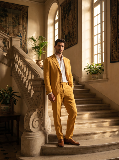 Yellow Linen Groomsmen Suit — Custom Made to Measure - front view