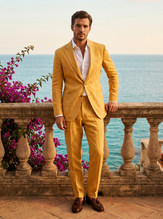 Yellow Linen Suit — Custom Made to Measure - front view