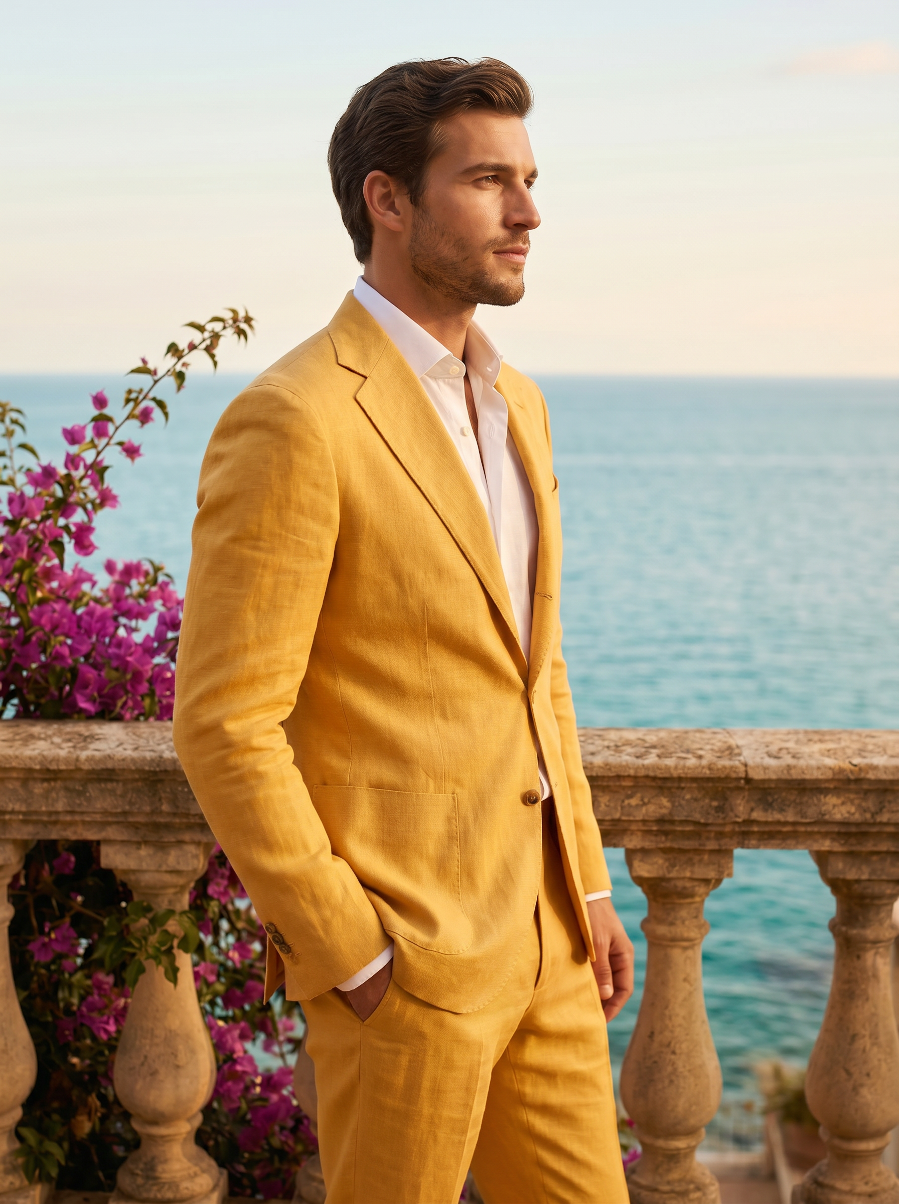 Yellow Linen Suit — Custom Made to Measure - side view