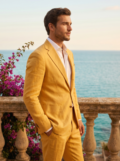 Yellow Linen Suit — Custom Made to Measure - side view