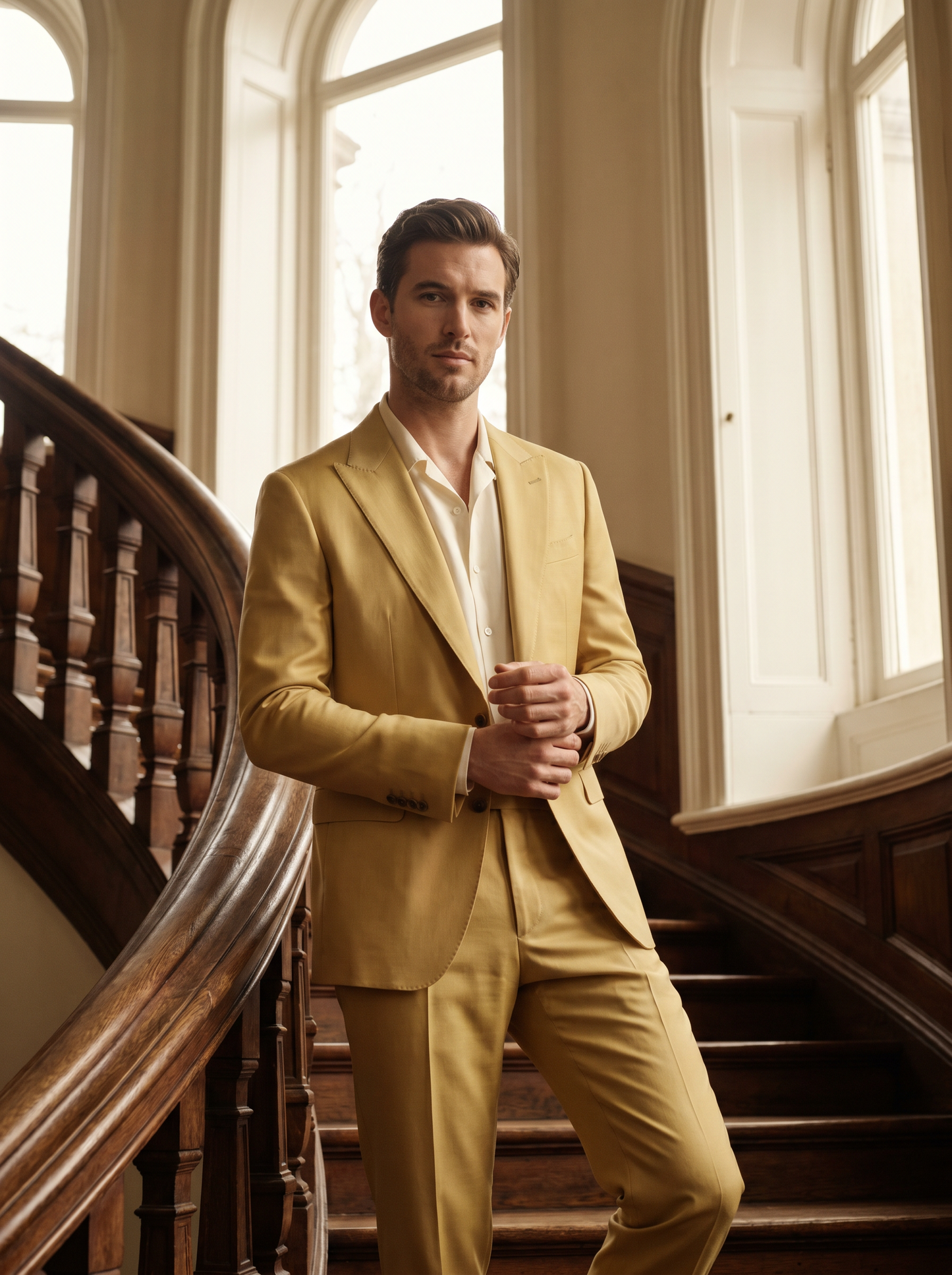 Yellow Silk Blend Suit — Custom Made to Measure - front view