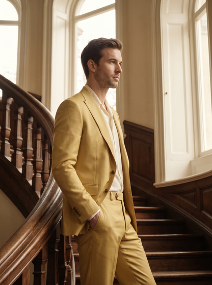 Yellow Silk Blend Suit — Custom Made to Measure - side view