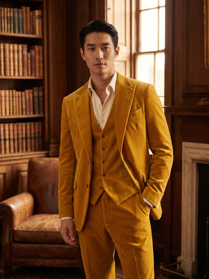 Yellow Velvet 3-Piece Suit — Custom Made to Measure - front view