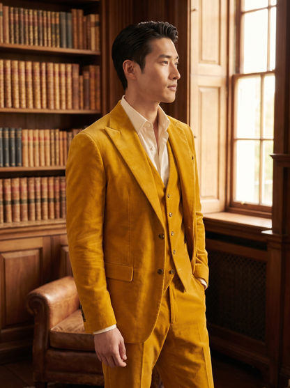 Yellow Velvet 3-Piece Suit — Custom Made to Measure - side view