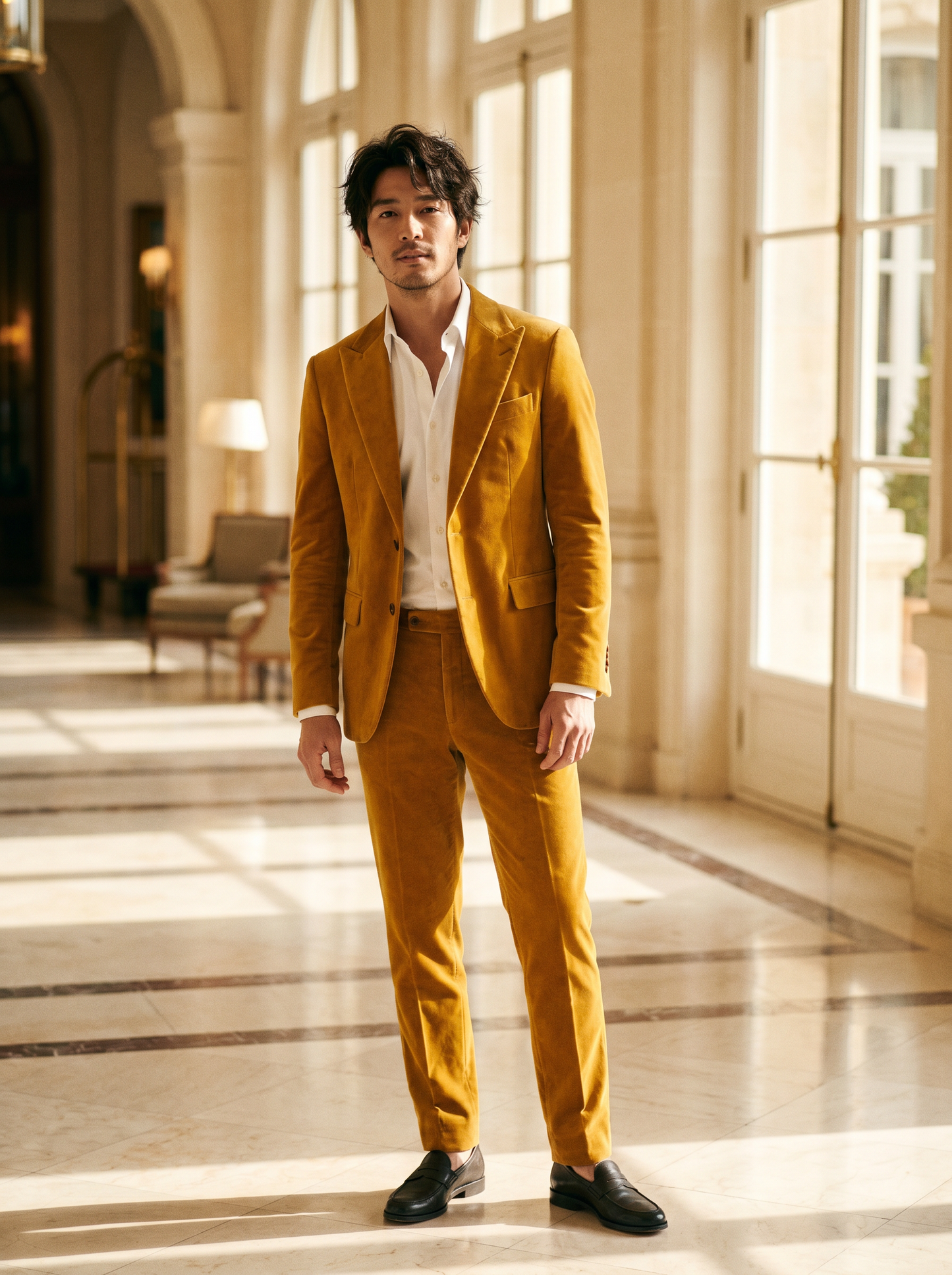 Yellow Velvet Groomsmen Suit — Custom Made to Measure - front view