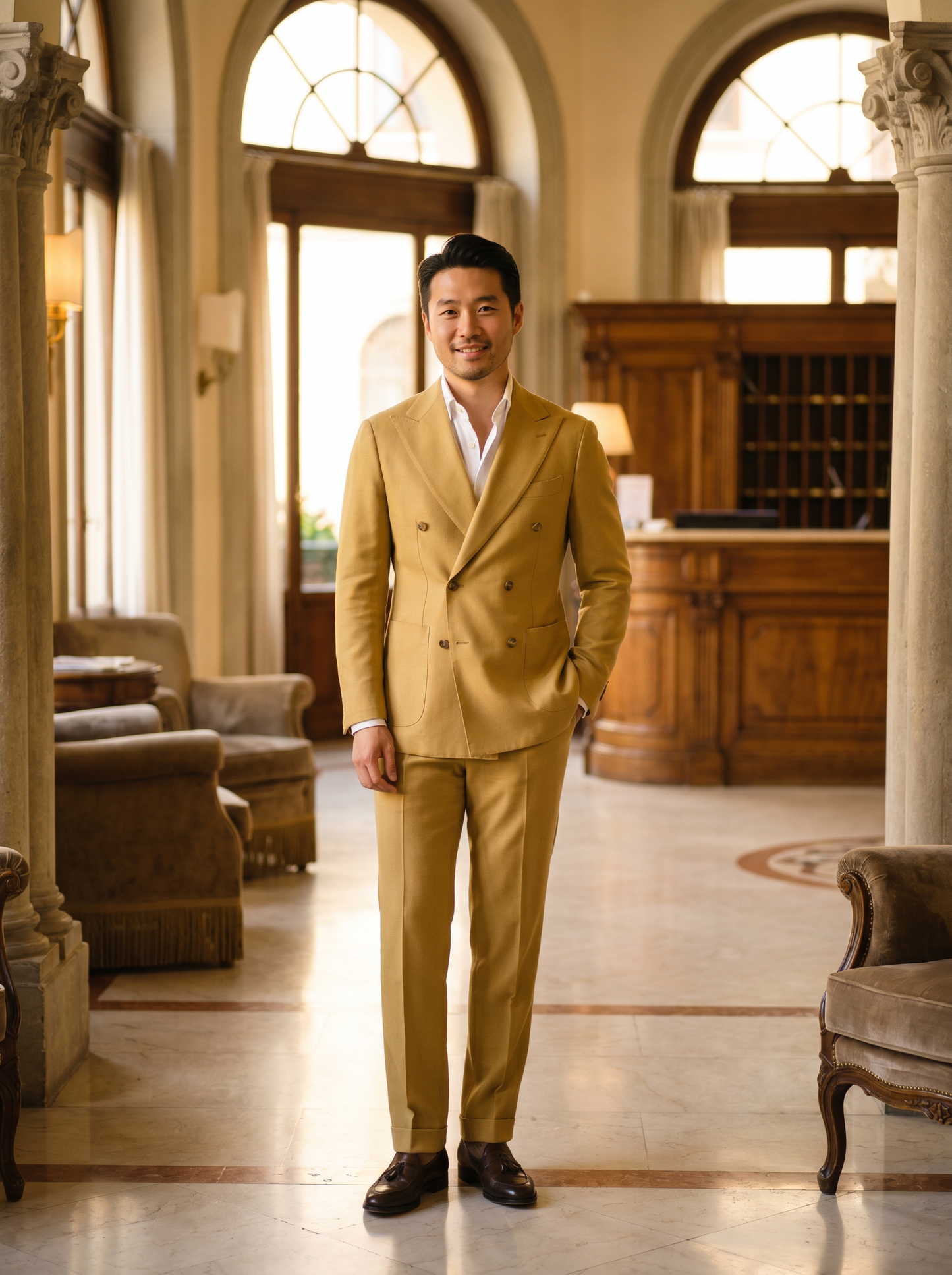 Yellow Wool Double Breasted Suit — Custom Made to Measure - front view