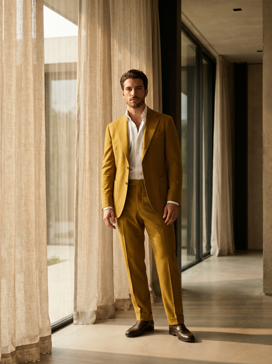 Yellow Wool Groomsmen Suit — Custom Made to Measure - front view