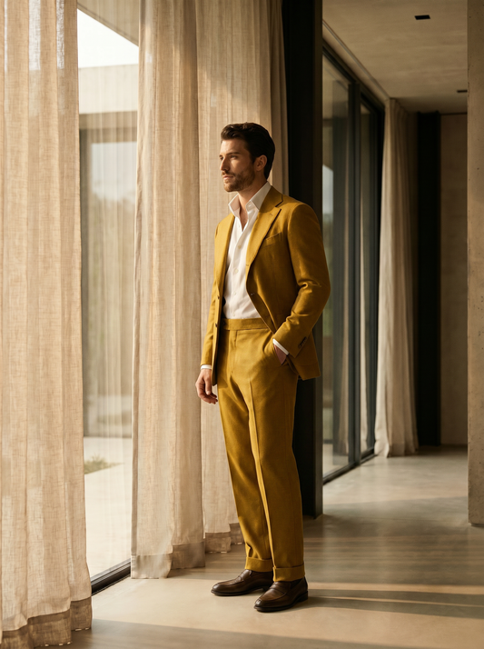 Yellow Wool Groomsmen Suit — Custom Made to Measure - side view