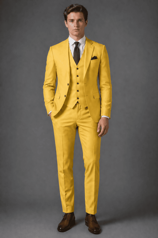 Yellow Cotton Slim Fit Suit — Custom Made to Measure